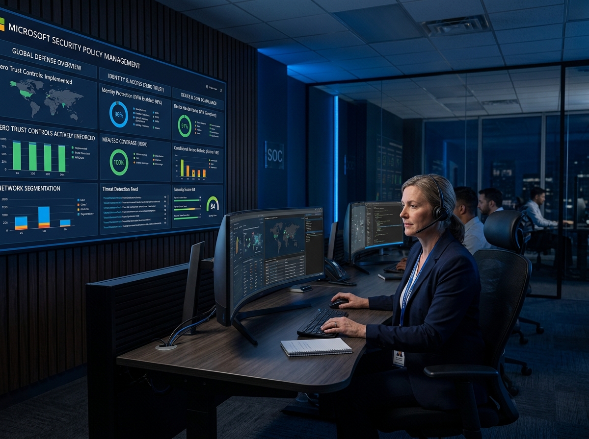 IT consultant configuring a new Microsoft 365 tenant on a corporate workstation